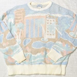 Vintage 90s Pastel Scenic Knit Sweater M/L Bellissimo
